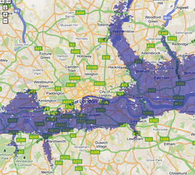 12 meter sea rise map,  London